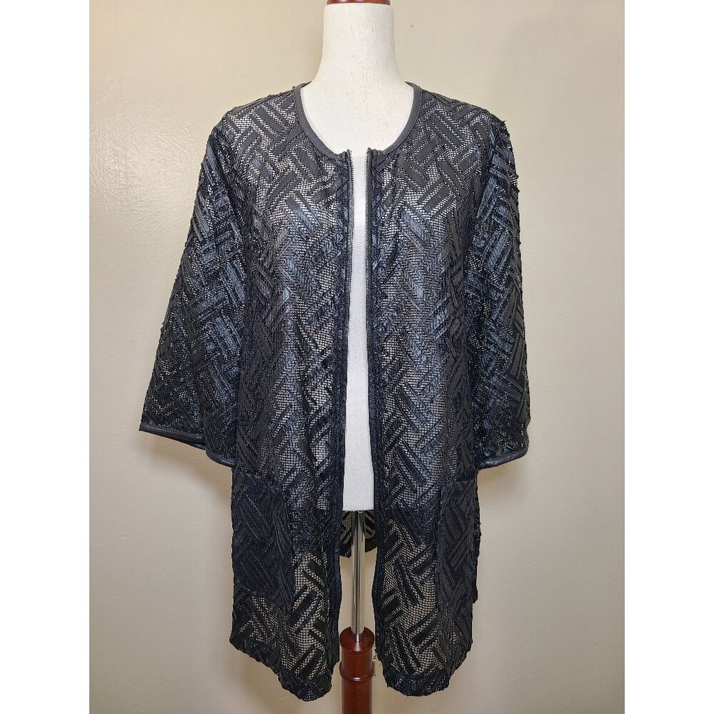 Modelia 3/4 Sleeves Womens Cardigan Tunic Zipper Black Size XXL A191